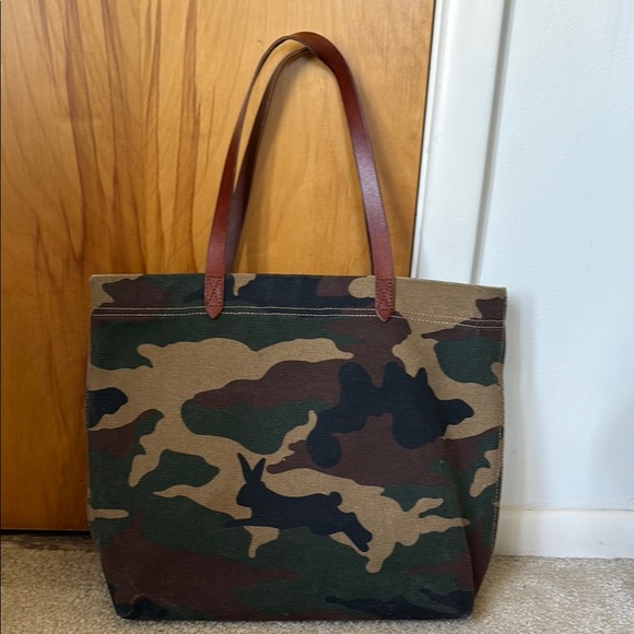 Madewell Handbags - Madewell Camouflage Tote Bag with Brown Straps